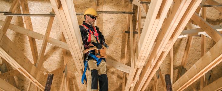 Construction worker building a house